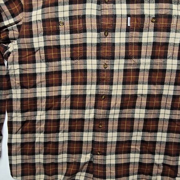 Carhartt Plaid Flannel Shirt Mens 2XL Brown Relaxed Fit Long Sleeve Button Up - Picture 3 of 9